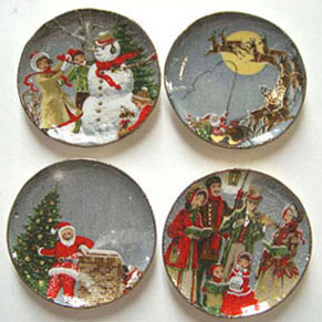 Dollhouse Miniature Grey Christmas Platter 4Pcs.